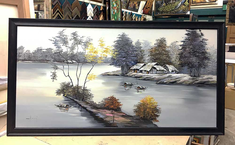 river scenery painting stretched and framed