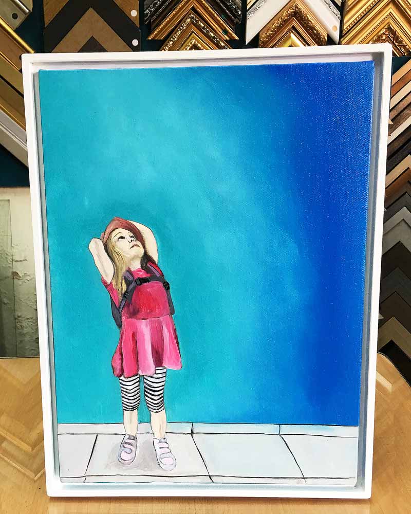 slim white skirting floater frame for girl painting