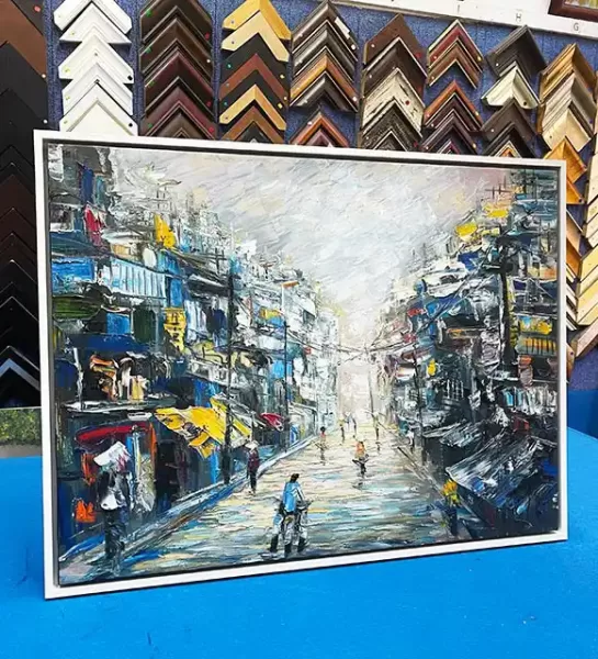 Canvas painting displayed in a modern floater frame with a floating effect in Singapore.