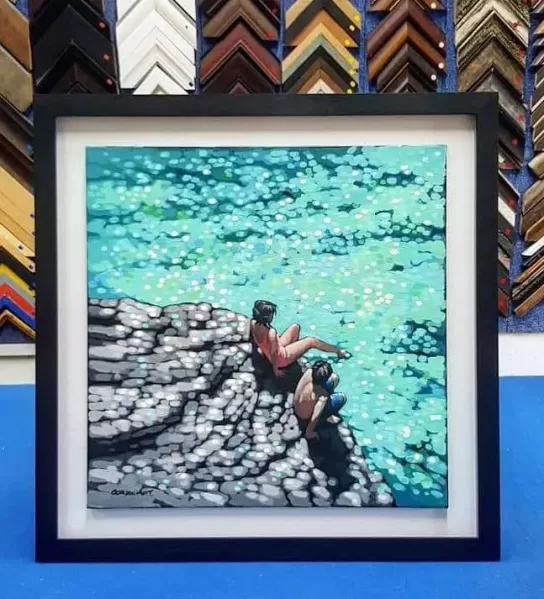 Canvas artwork framed with a white shadow gap frame for a modern display in Singapore.