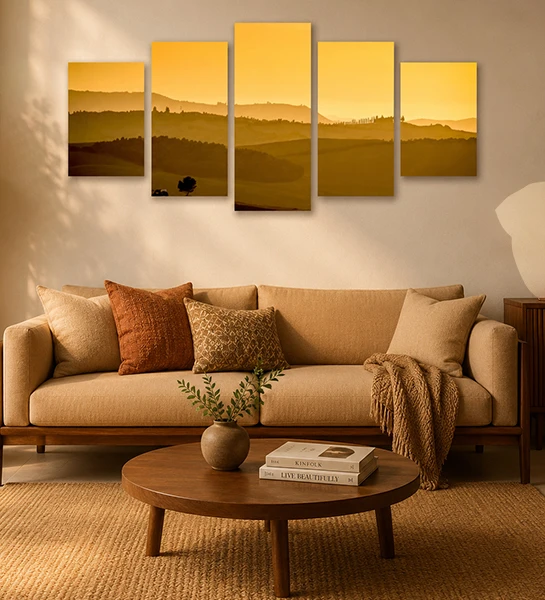 Multi-panel canvas artwork professionally stretched for a gallery-ready display in Singapore.