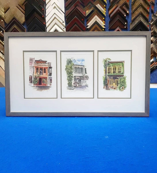 Custom double matboard border picture framing for artwork and prints in Singapore.