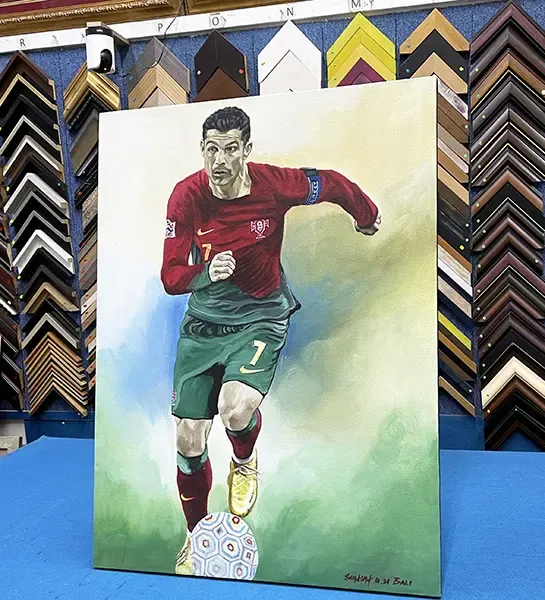 Rectangle canvas painting professionally stretched over wooden stretcher bars in Singapore.